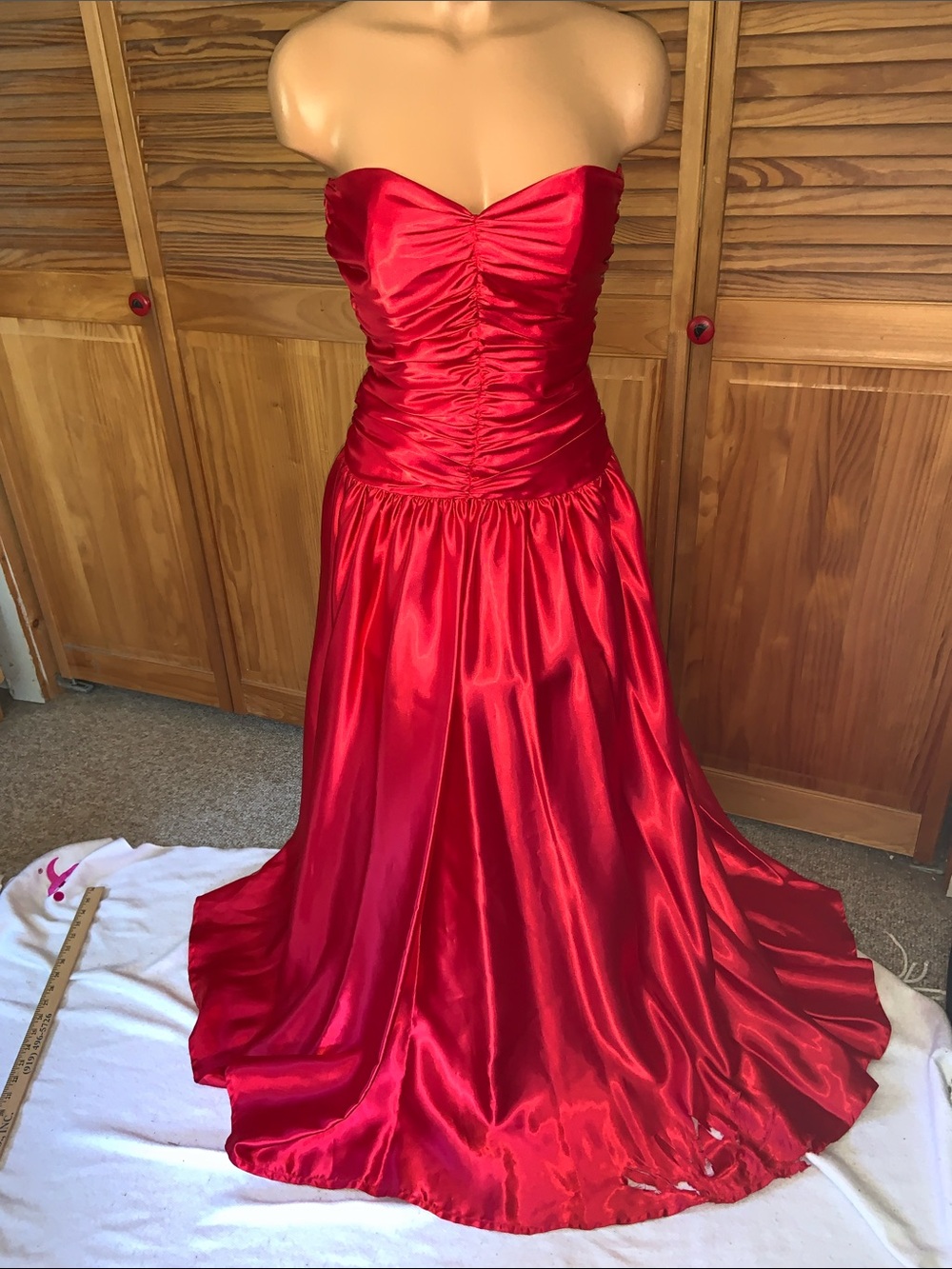 Vintage Strapless Red Satin Prom Dress goth wedding bridesmaid size 7 altered 4